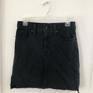 Rigid denim raw-hemmed straight mini skirt